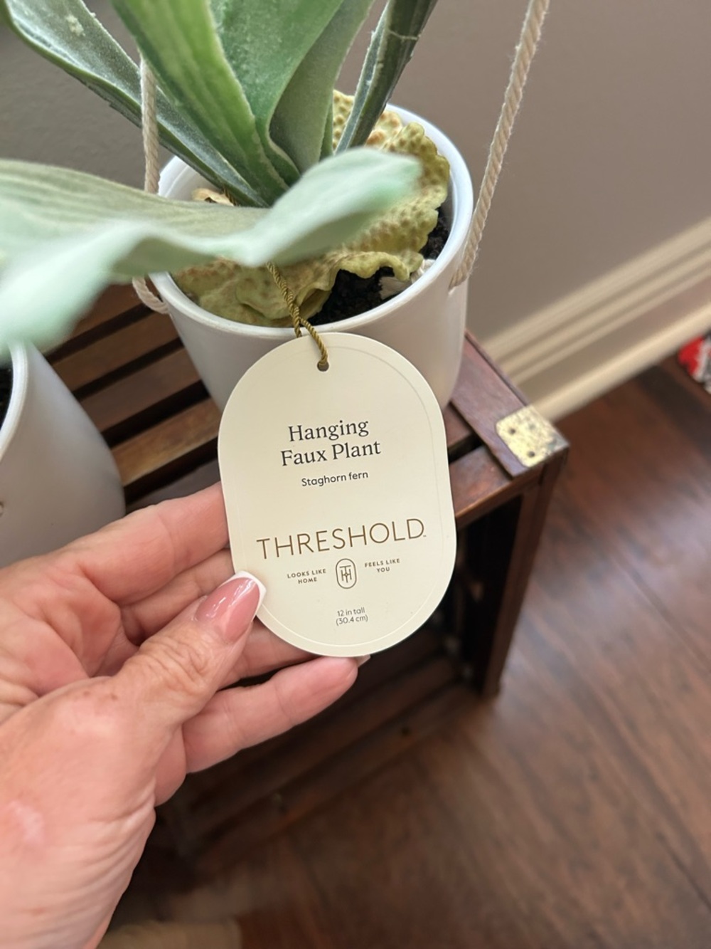 NWT Threshold Green Faux Staghorn Ferns in White Hanging Pots - Set of 2 - Picture 3 of 4